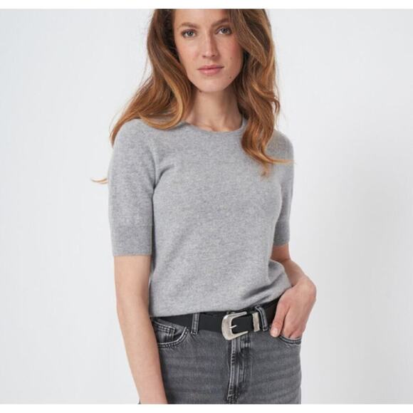 Repeat 100% Organic Cashmere Short Sleeve Sweater Size 38 S Gray Minimalist Chic - Picture 1 of 9